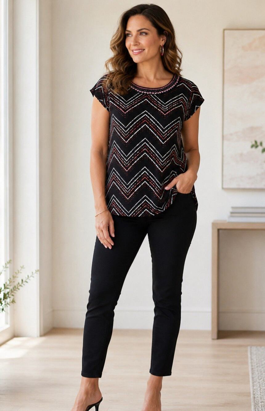 Boho Tribal Three Pink Hearts Trixxi L Beaded Chevron Top Size M Cap Sleeve Y2K